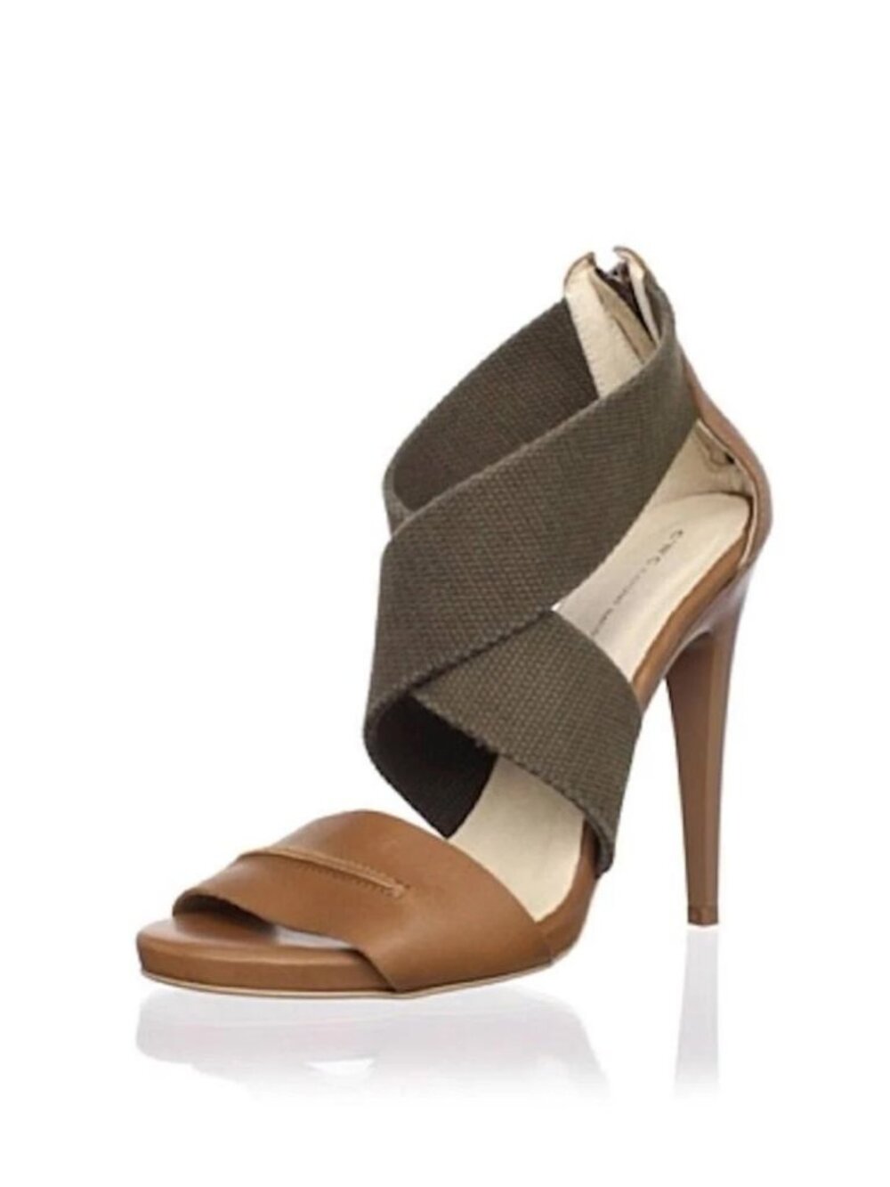 C'N'C CoSTUME NATIONAL Crisscross Stiletto Sandal Tan Brown Olive Size 10